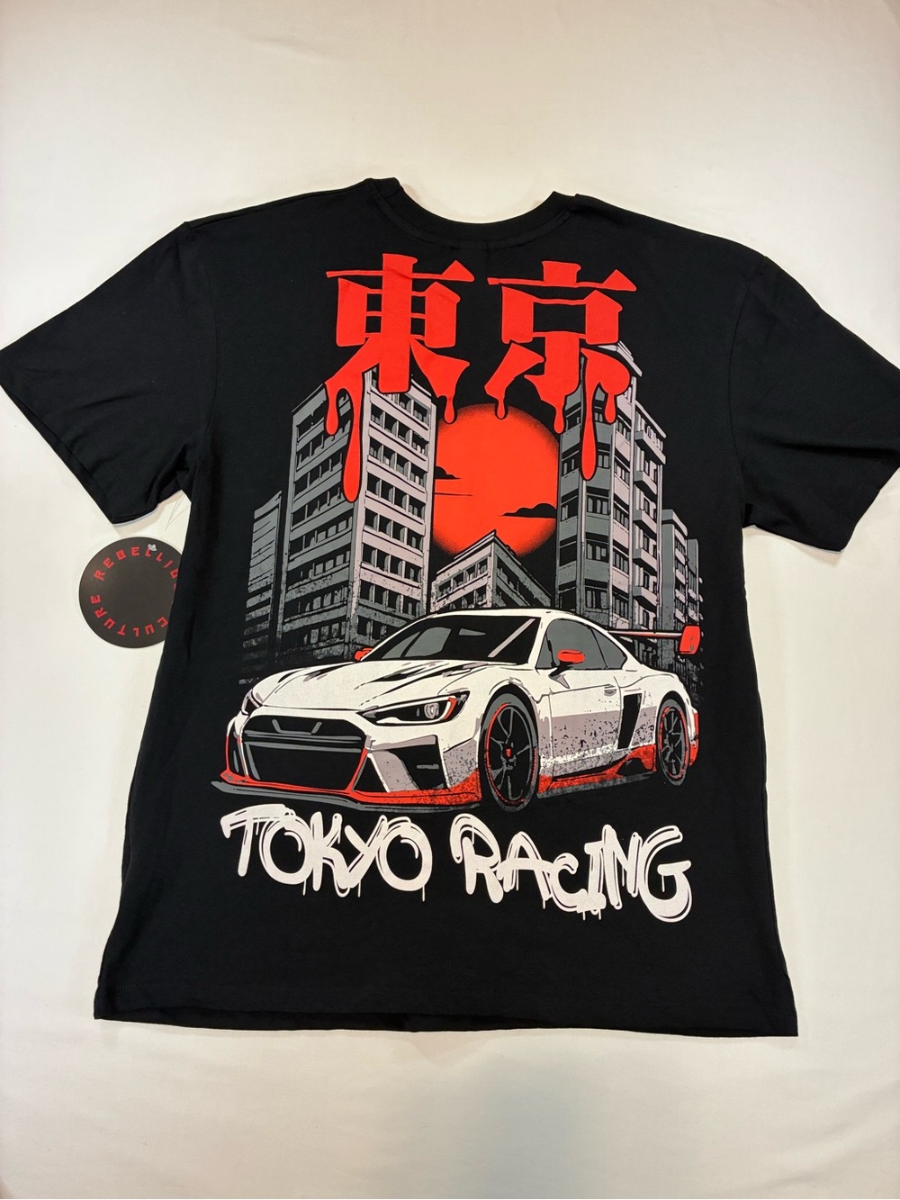 Black Tokyo Racing Graphic Tee with Red Accents